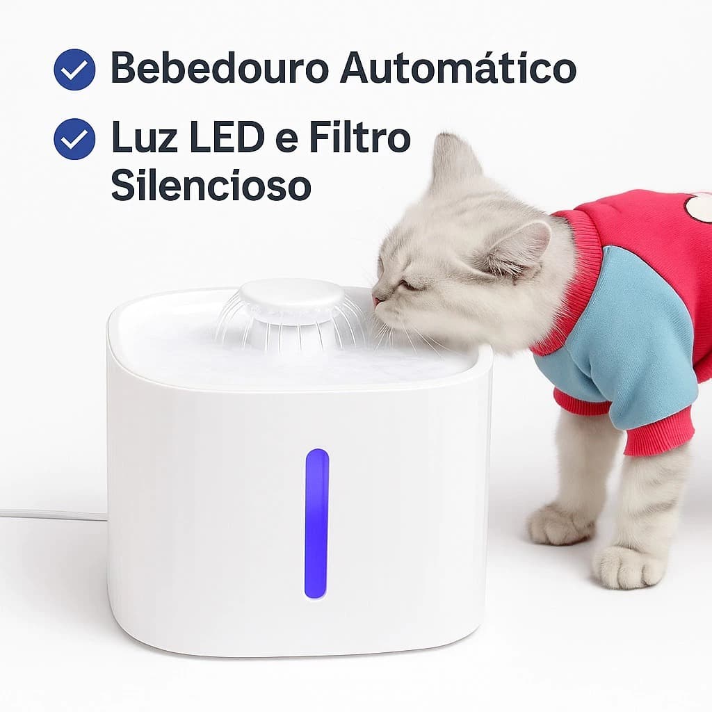 Bebedouro Fonte de Água Elevado Automático Com Filtro 2 Estágios Para Pet Cachorro Gato 3 Litros