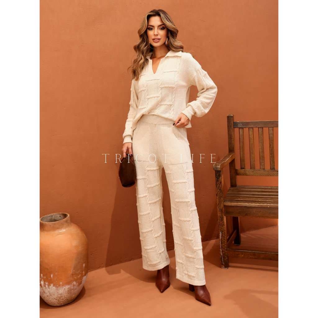 Conjunto De Frio Feminino Tricot Calça + Blusa Inverno Chic