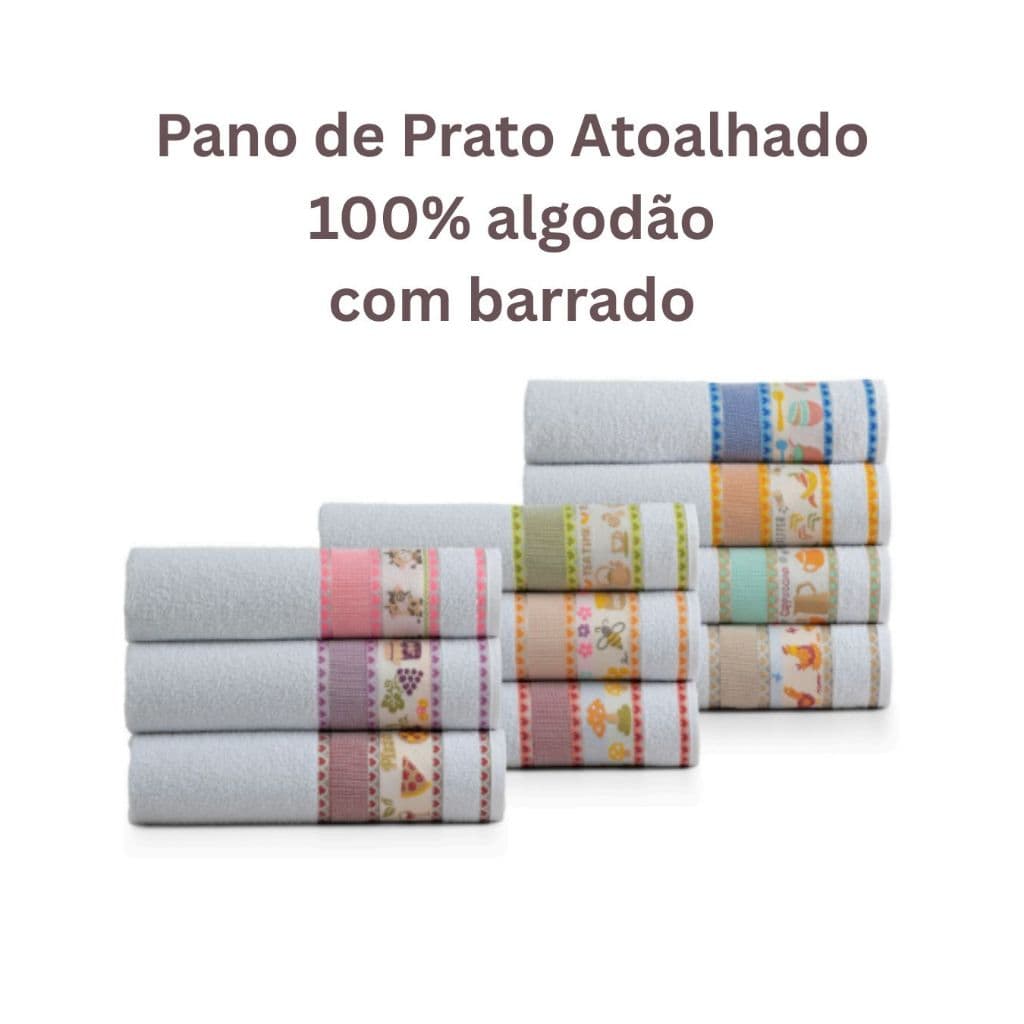Kit 10 Panos de Copa Atoalhado Algodão Pano de Prato Absorvente Cozinha