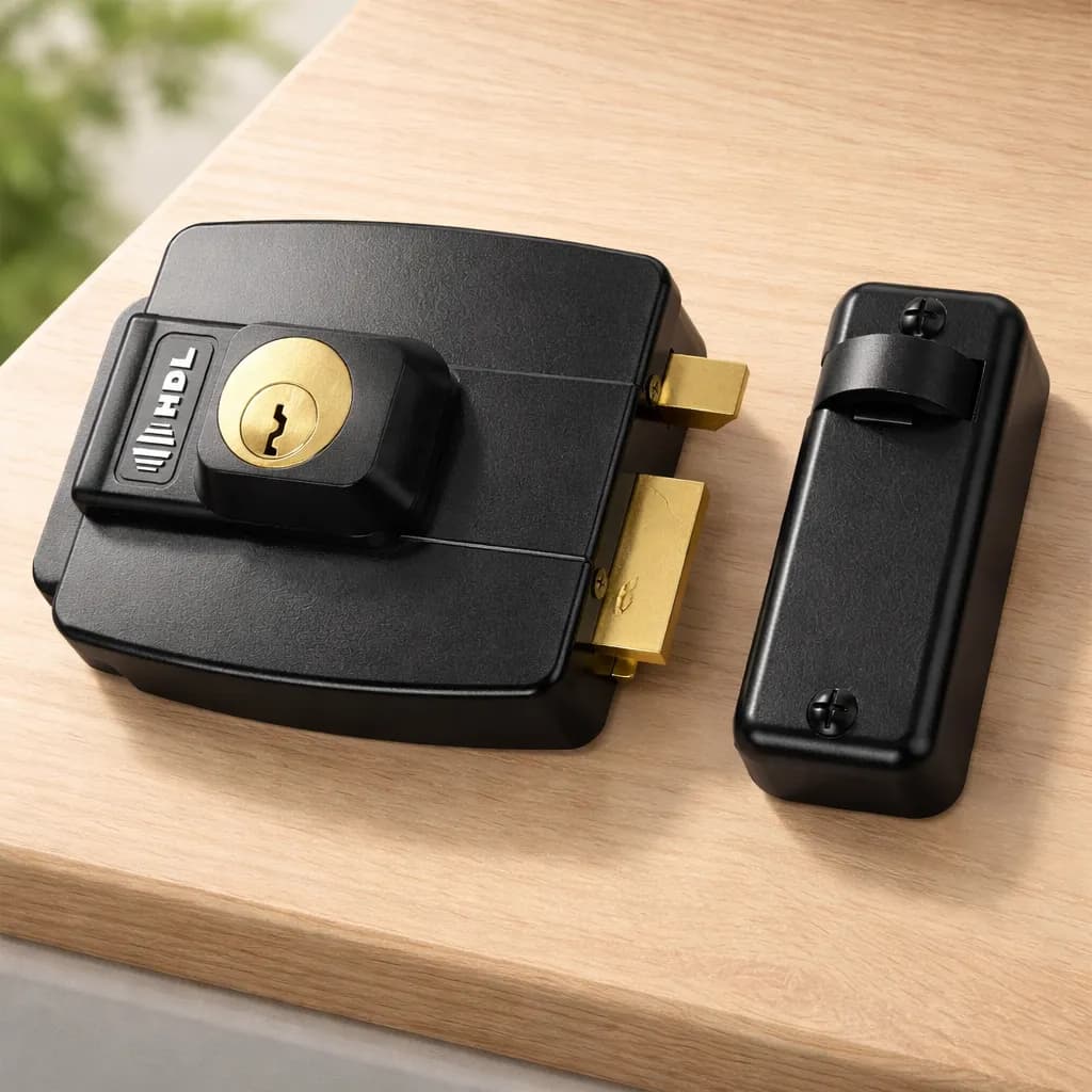 Fechadura Elétrica HDL Sobrepor Mini Compacta Abre para Dentro Preta - Reversível