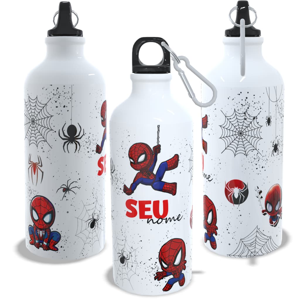 Garrafa Infantil Personalizada Com Nome do Homem Aranha 500ml Aluminio