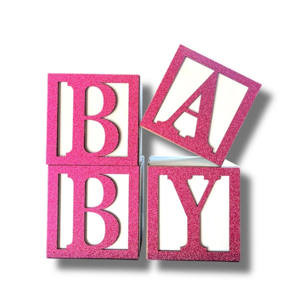 Kit Cubo Baby de MDF Cru Decoração Elegante Rosa para Chá de Bebê e Chá Revelação