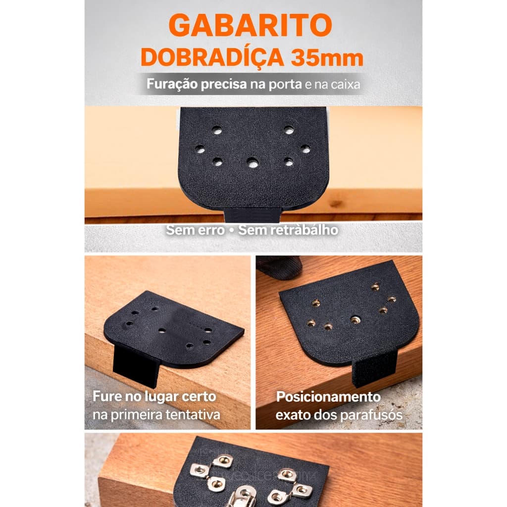 Gabarito 35mm Para Dobradiça Fure Sem Erro Porta e Caixa Alta Precisão