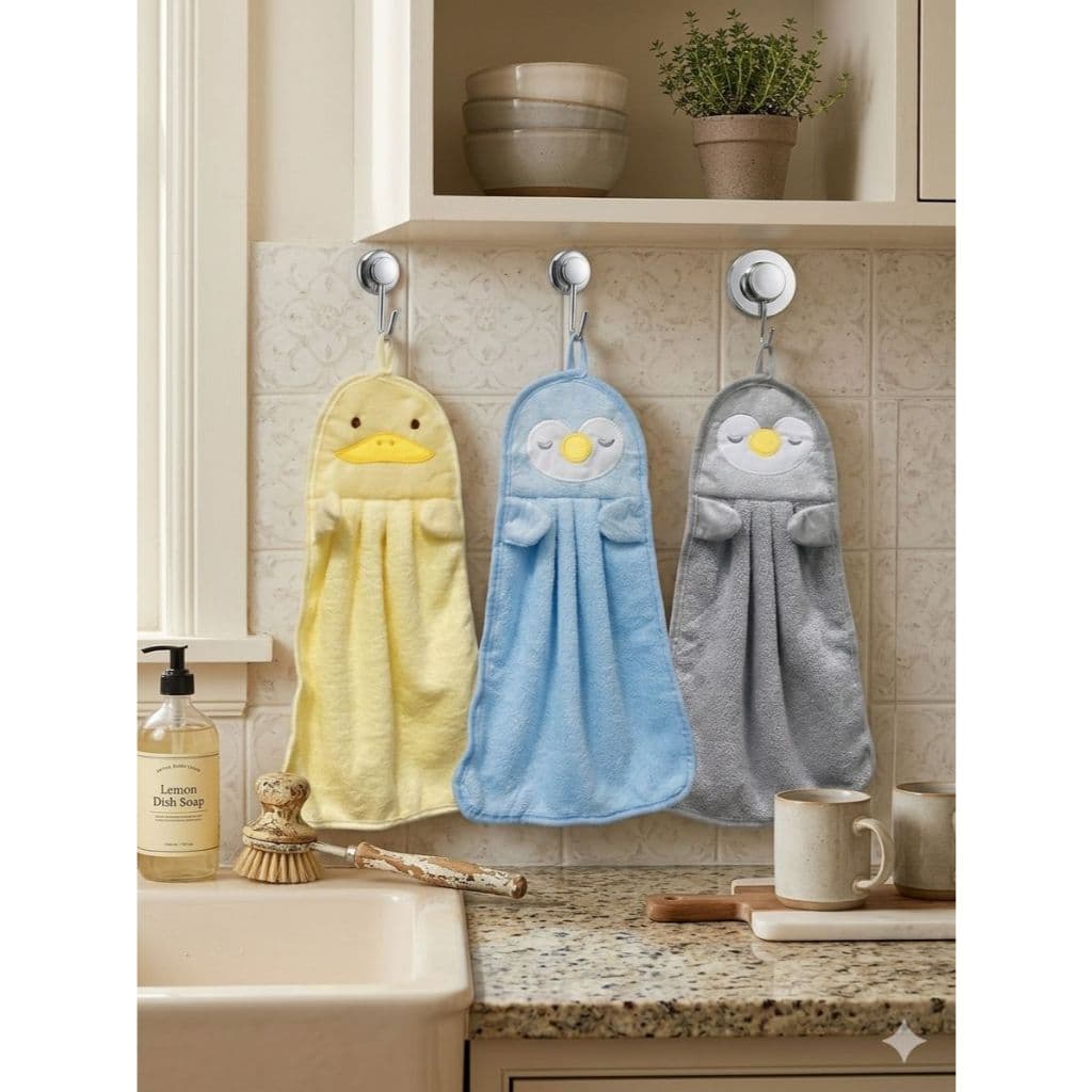 Kit toalhas de mão de animas– design de pinguim e pato de 36 x 21 cm com laços para pendurar | Super macio para cozinha