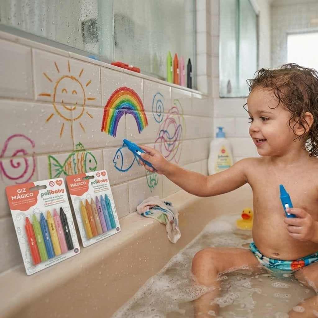 GIZ DE BANHO APAGA FÁCIL COM 6 CORES BRINQUEDO EDUCATIVO GIZ MAGICO POLIBABY