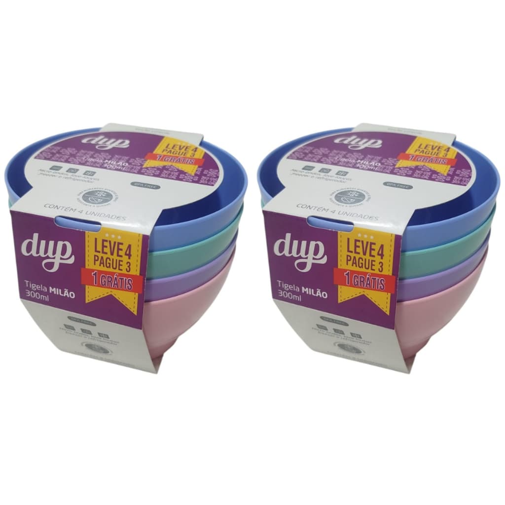 Conjunto 8 Tigelas Milão DUP 300ml Coloridas Plástico BPA Free Sobremesas Freezer Micro