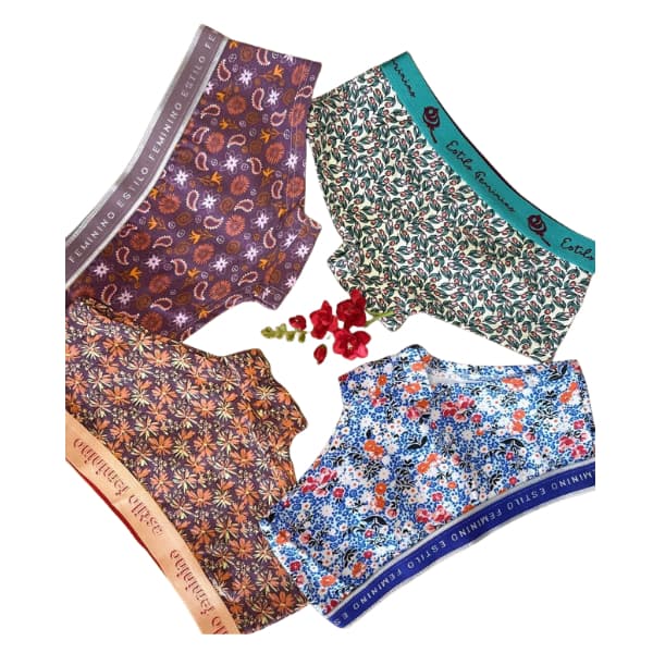 Kit 5 Calcinhas Boxer Cotton Calcinha Feminina Algodao Estampadas Shortinho Box