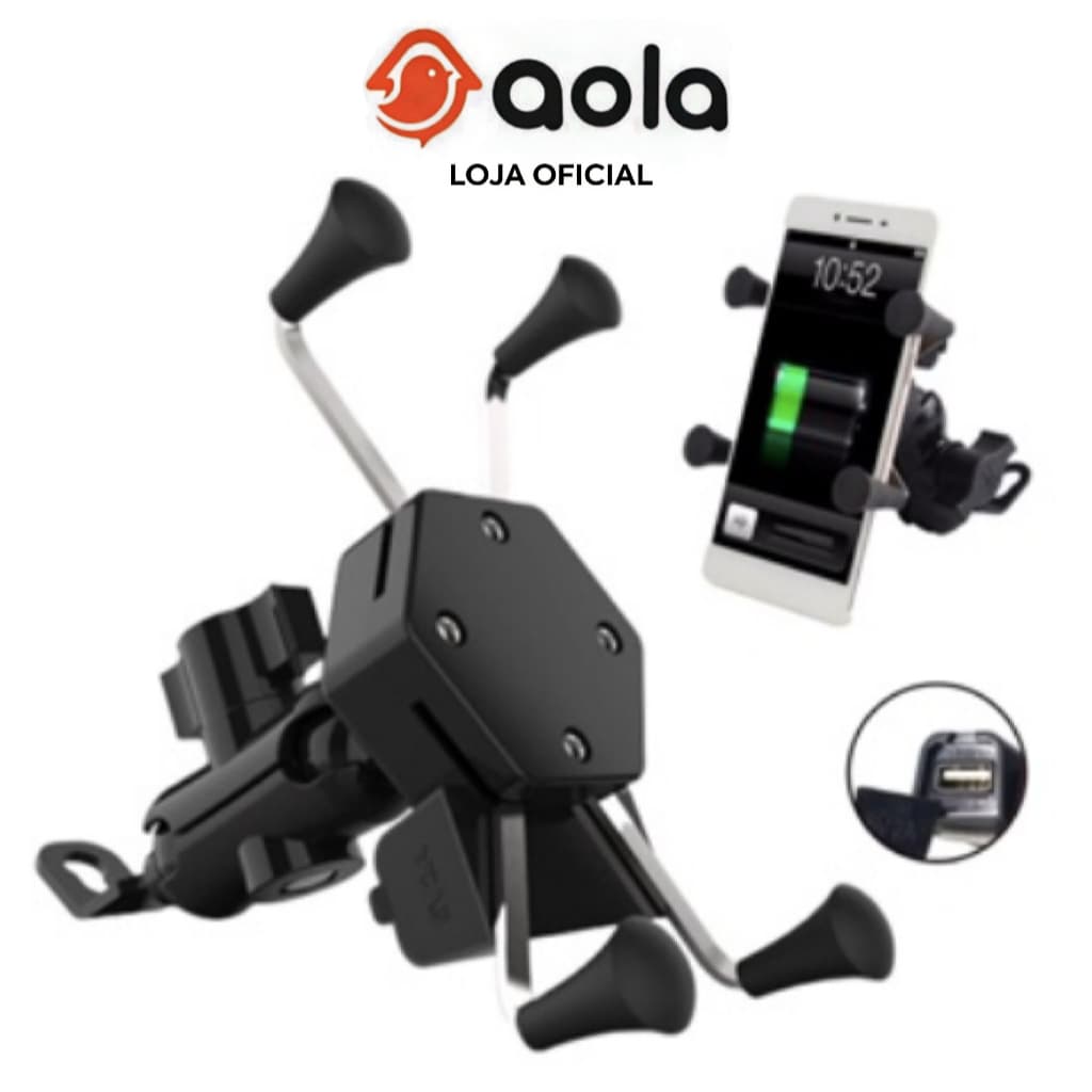 Suporte De celular Carregador Usb Alumínio Motocicleta Garra Com Elástico Inteligente