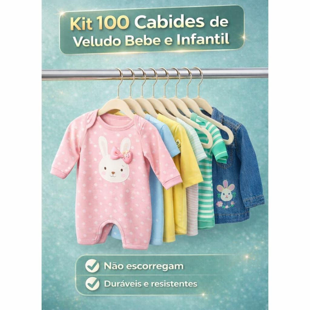 Kit 100 Cabide Bebê Infantil Rister Baby Veludo Slim Antideslizante Ultra Fino