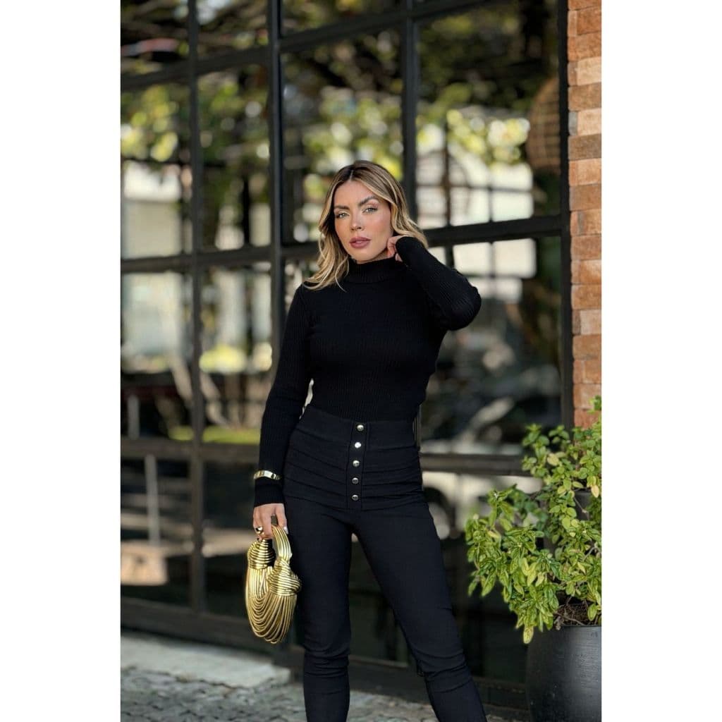 Blusa Manga Longa Feminina Trico Tricot Modal Gola Alta Blusa De Frio Inverno