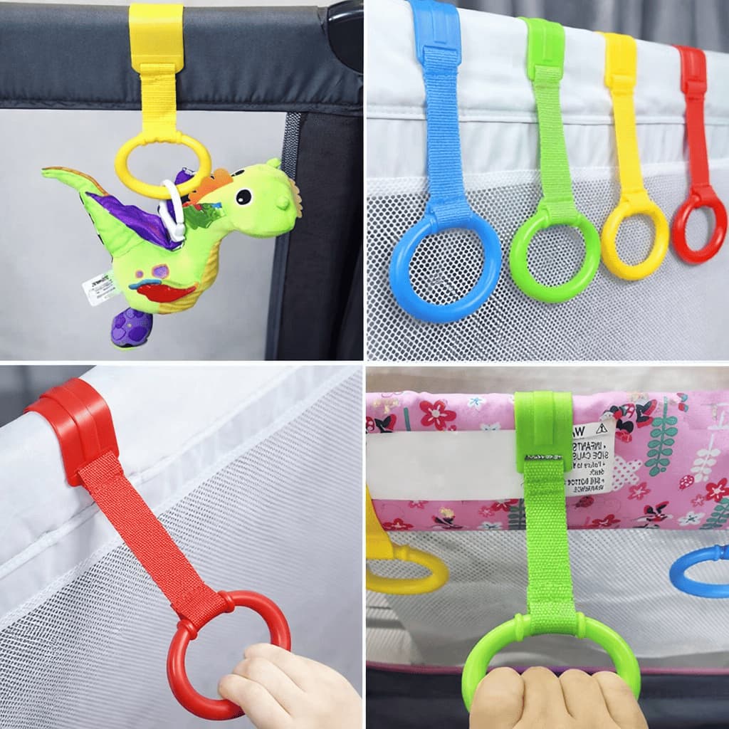 Anel de apoio cercadinho, segurar bebe, bebe cercadinho, cercadinho, 4 puxadores bebe, 4 Pcs Anel De Puxar Para Berço