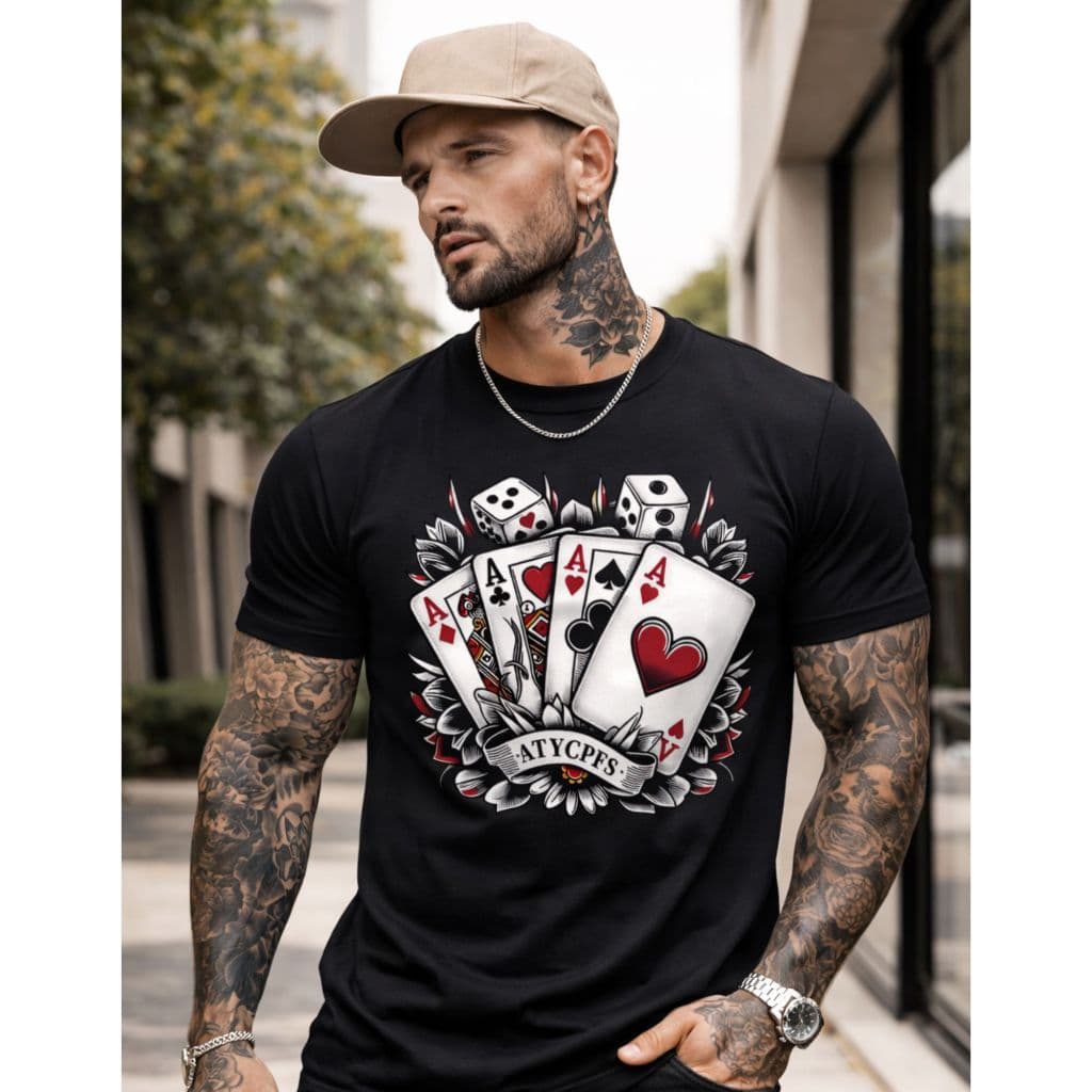 camiseta masculina estilosa tatoo, classica autentica exclusiva baralho dados marcante 100%algodao tendencia