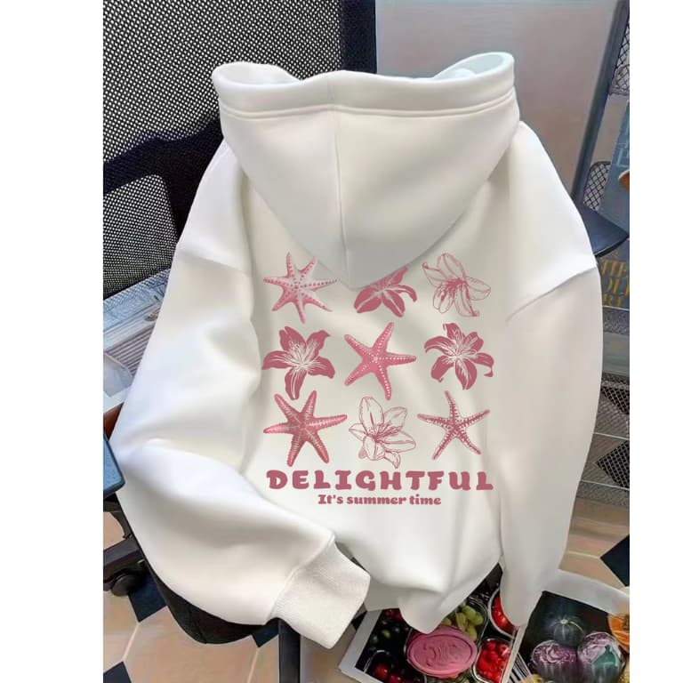 Moletom Feminino  Canguru Algodão Premium Estampa Estrela do Mar Floral Tendência 2026