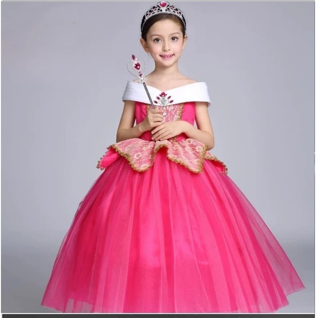 Vestido Fantasia Aurora Bela Adormecida + Coroa E Varinha