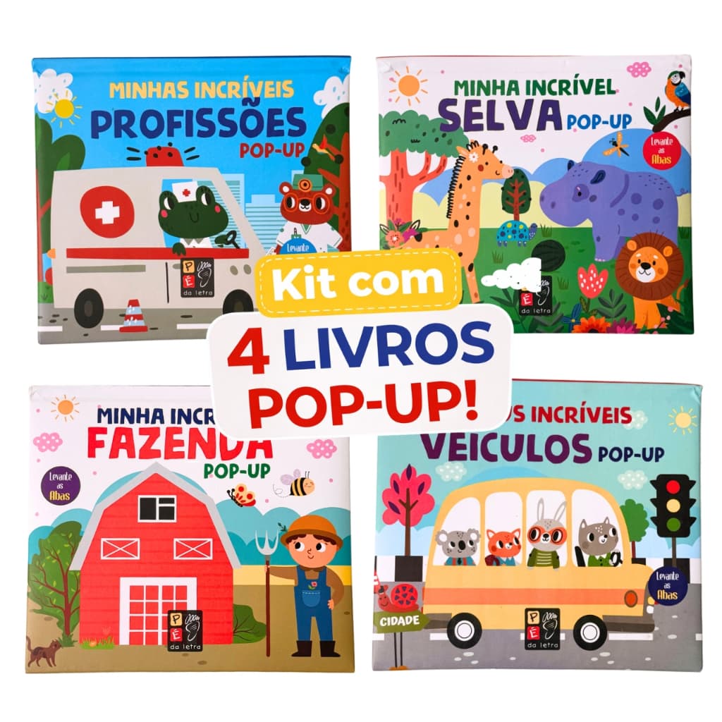 Kit 4 Livros Infantis Interativos 3D Pop Up