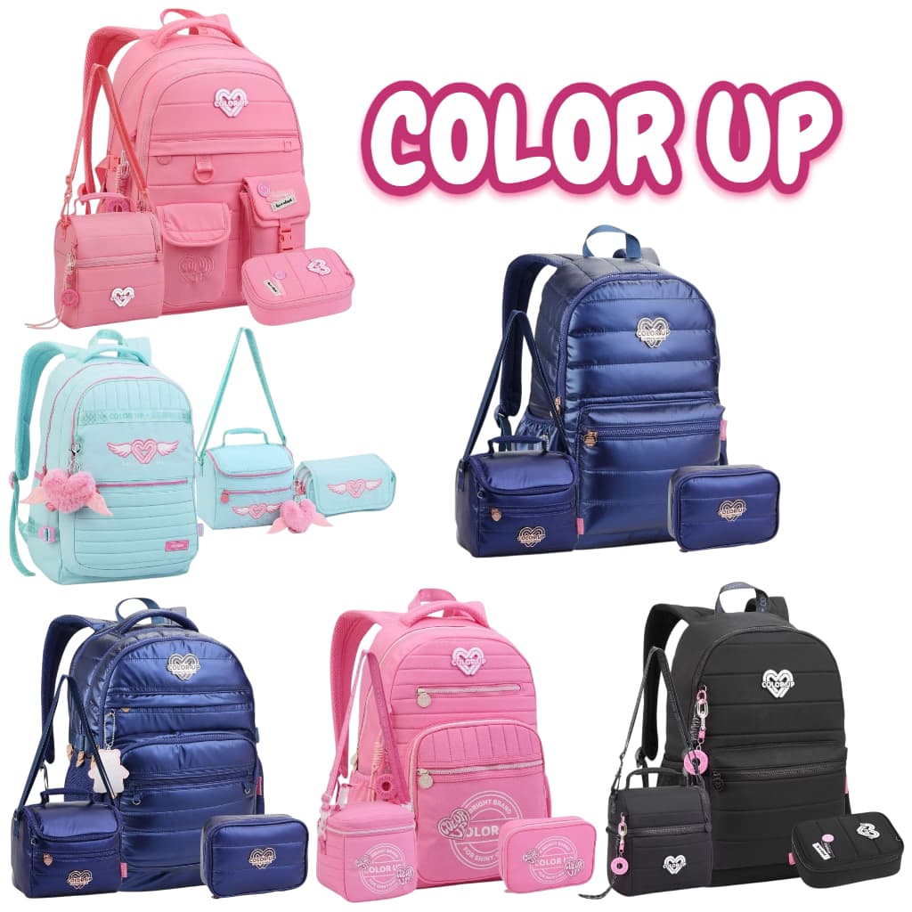 Kit Escolar Color UP Mochila de Costas+Lancheira+Estojo Juvenil Menina Confortável Charmosa