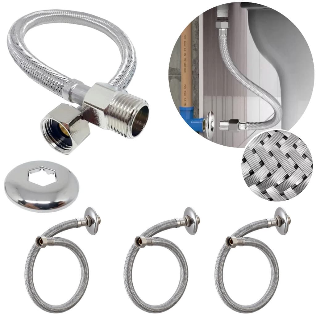 3 Engates Mangueira Flexível Inox 60cm Entrada 1/2 Multiuso