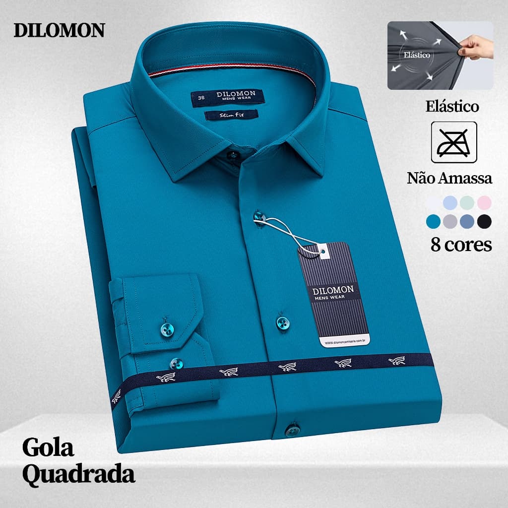 Dilomon Camisa Social Masculina Slim Fit - Blusa do Brasil Estilosa Manga Longa Elastano Não Amassa