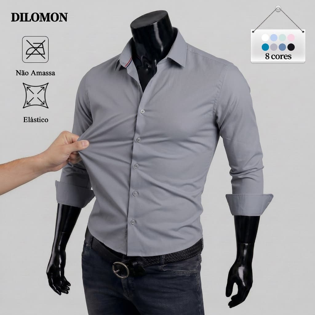 Dilomon Camisa Social Masculina Slim Fit - Blusa Estilosa Respirável Não Amassa Roupa do Brasil