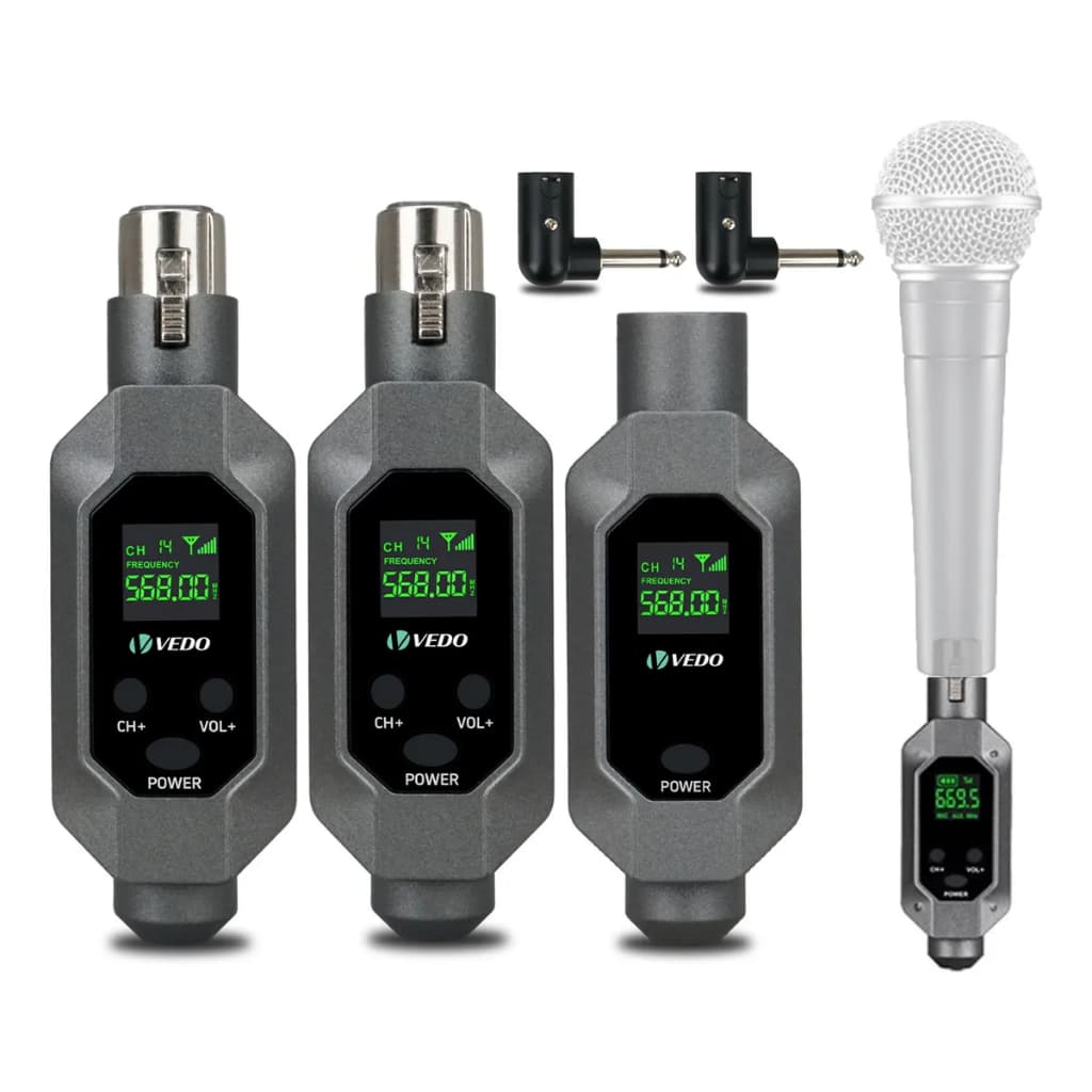 Microfone Vedo Sem Fio 2 Microfones Dinâmicos Preto 15m transmissores e receptores