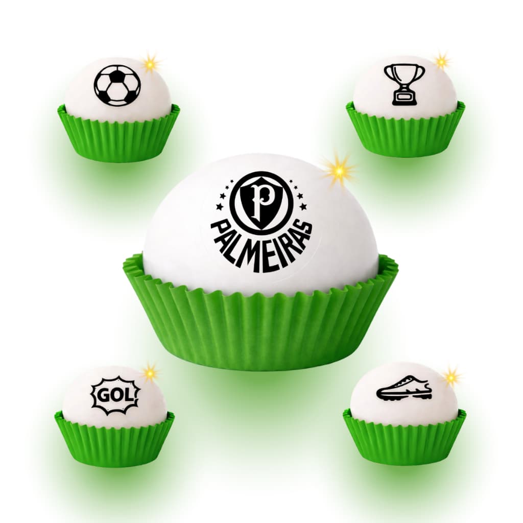 Kit 5 Carimbos para Docinho Tema Palmeiras Futebol Personalize Doces Gourmet Confeitaria Profissional Infantil