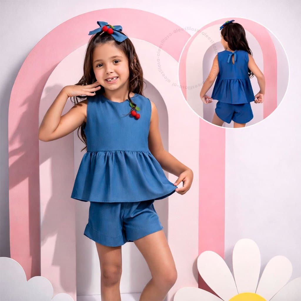 Conjunto Infantil Menina Camiseta e Shots Criança 100% Poliester