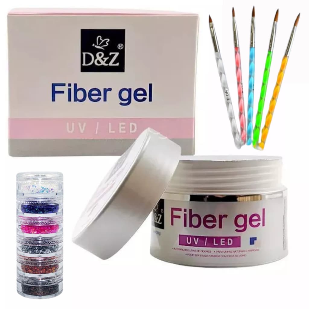 Fiber Gel 18ml e 30 ml D&Z unhas gel fibra acrigel molde 1 / 3 / 5 Unidades + Pincel + Decoração