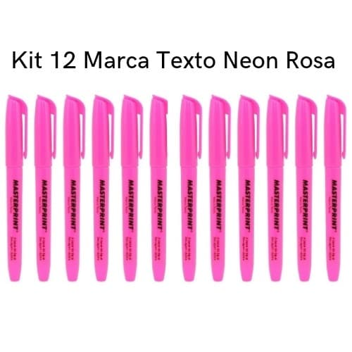 Kit 12 Marca Texto Neon Rosa Masterprint - Grifa Texto