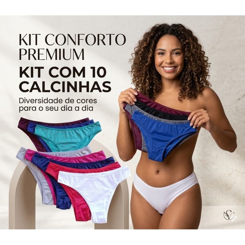 Kit 10 calcinhas conforto básica femininas simples cintura baixa com forro algodão