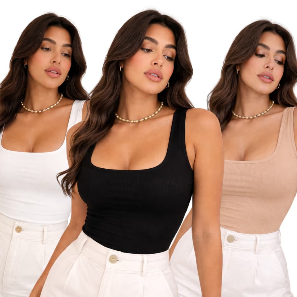 kit 3 Blusa Regata Decote Quadrado Suplex Básica Feminina Moda feminina Blusinha