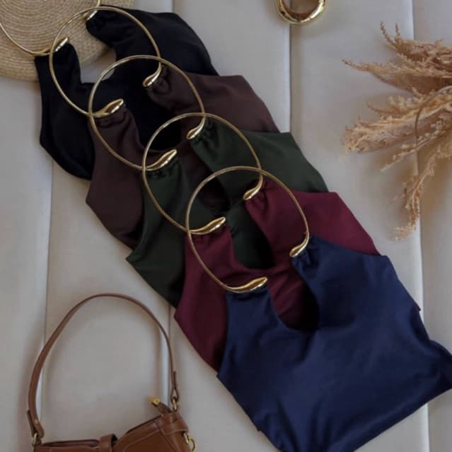 Top Cropped Feminino Decote V Argola no Pescoço Suplex Poliamida Estilo Colar Com Amarração Nas Costas Tendência Inverno