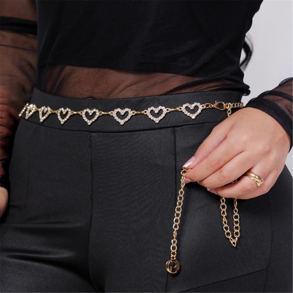 Cinto Feminino Corrente Com Strass Cinto Coracao Diversos Modelos