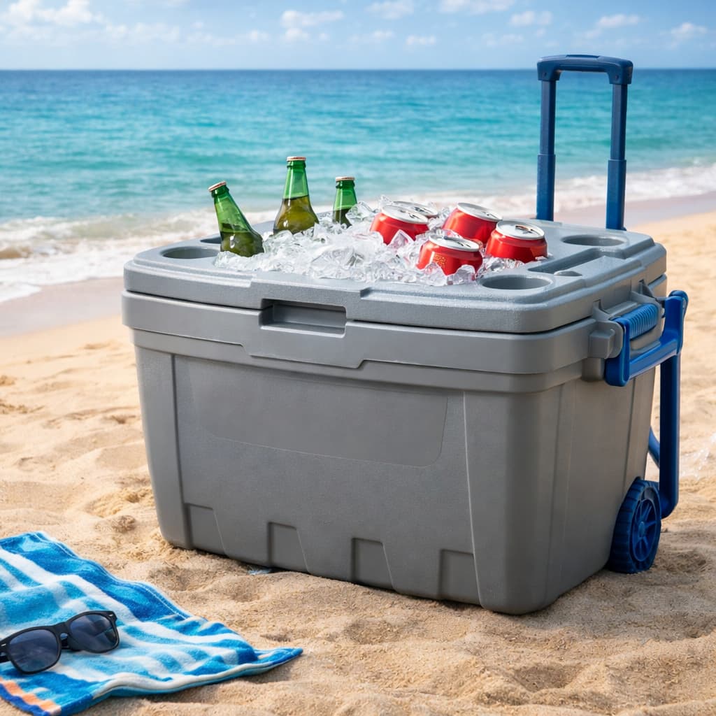 Cooler Caixa Termica 54 Litros Com Rodas Alça e Divisórias Bebidas Sorvetes Praia Camping