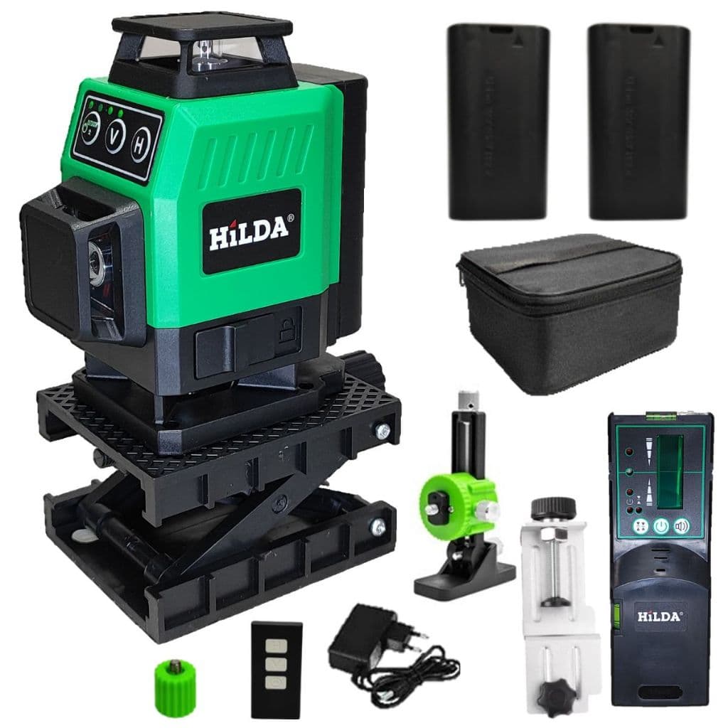 Nível A Laser 16 Linhas 2 Baterias Com Receptor Laser, Suporte De Parede Magnético, Base Elevatória