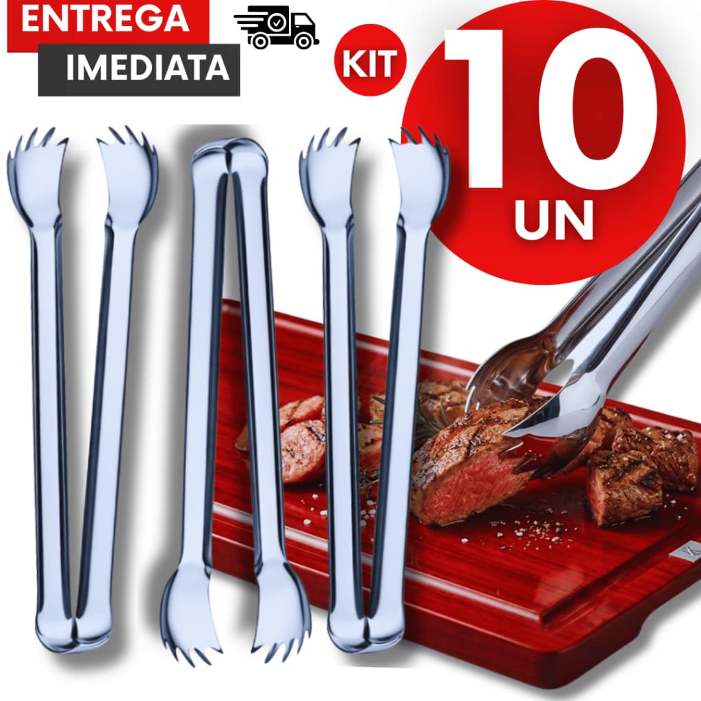 Jogo Pegadores de Carne 12.5cm Aço Inox Pegador de Churrascaria Restaurante Casa Multiuso Utensílio