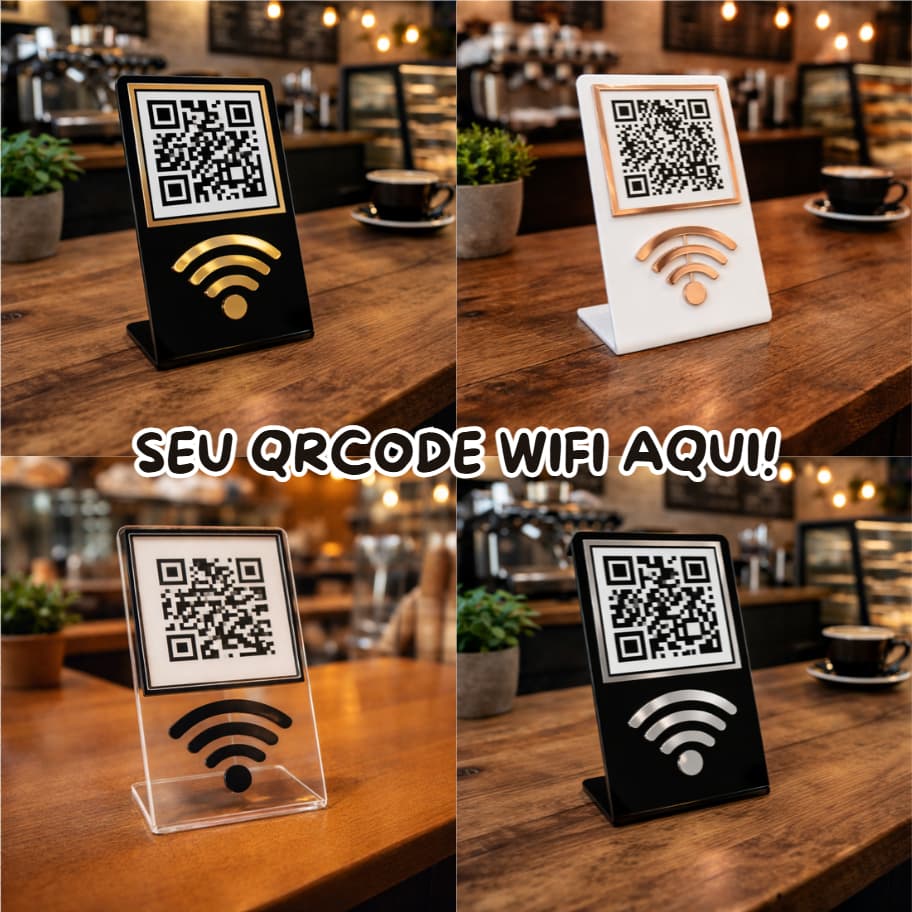 Placa PARA QRCODE de ACRÍLICO WIFI - Várias Cores! Rose, Dourado, Prateado e muito MAIS!