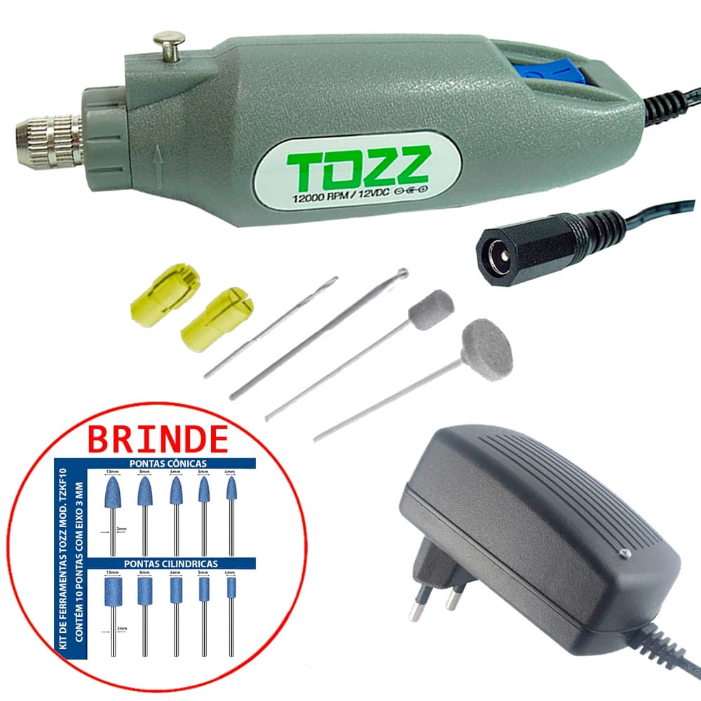Mini Furadeira 12V Kit Completo Micro Retífica com 14 Acessórios