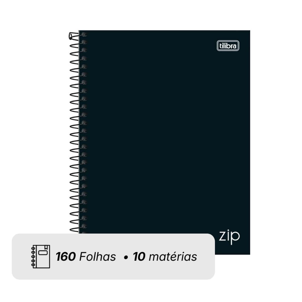 Caderno Universitário Tilibra 10 Matérias 160 Folhas Capa Dura Preto - ZIP