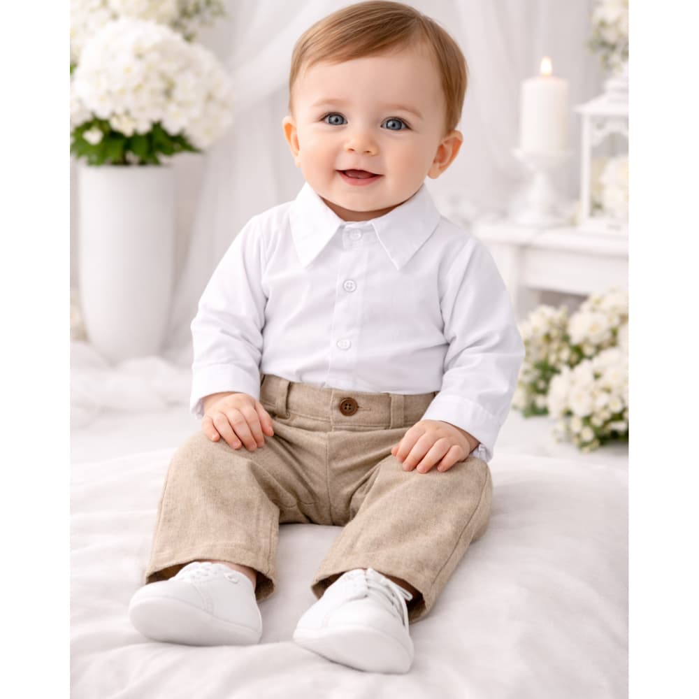 Conjunto Social Bebê Menino Conjunto Batizado Social Infantil Menino Calça Linho e Body