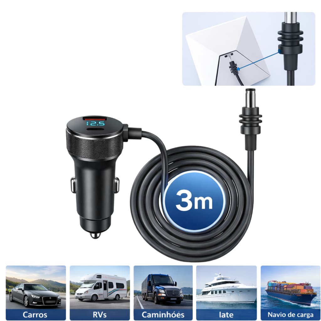Cabo 12v/24v De Carregamento 3-em-1 Para Starlink Mini