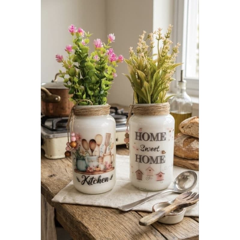 Kit 2 Vasos Organizadores Cozinha Rústico Farmhouse - Decoração Artesanal