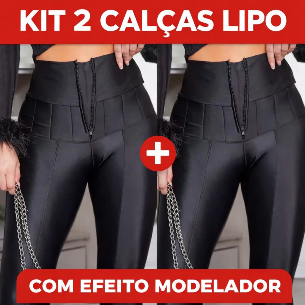 KIT /2 CALÇAS LIPO MODELADORA CINTURA ALTA COMPRESSÃO FORTE NÃO ENROLA SUPER  SUPLEX POWER POLIAMIDA