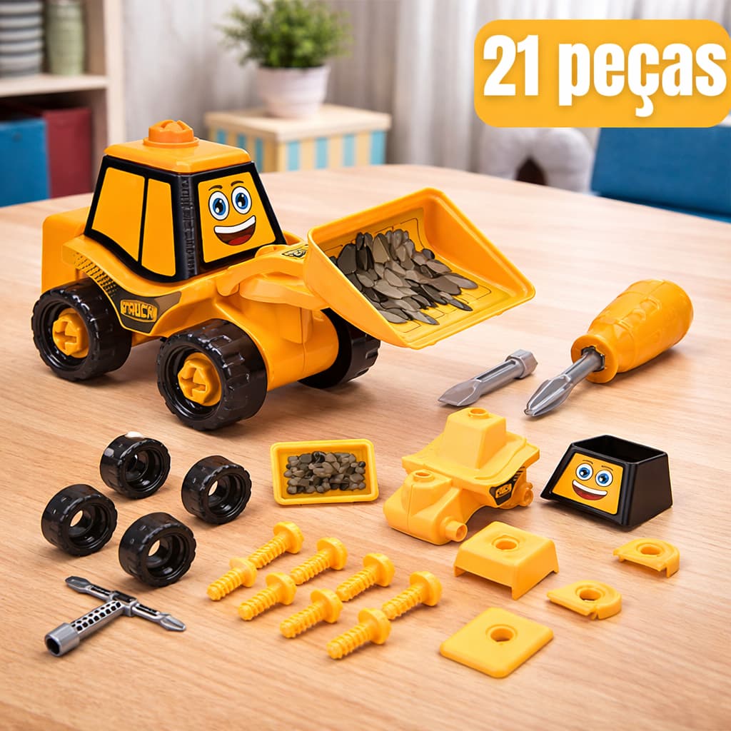 Retroescavadeira Trator Escavadeira Carro de brinquedo Monta e Desmonta Infantil Presente Menino 21Pçs