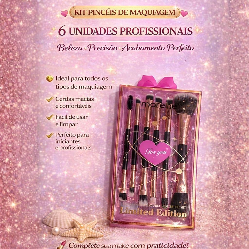 Kit Pincéis de Maquiagem com 6 Unidades