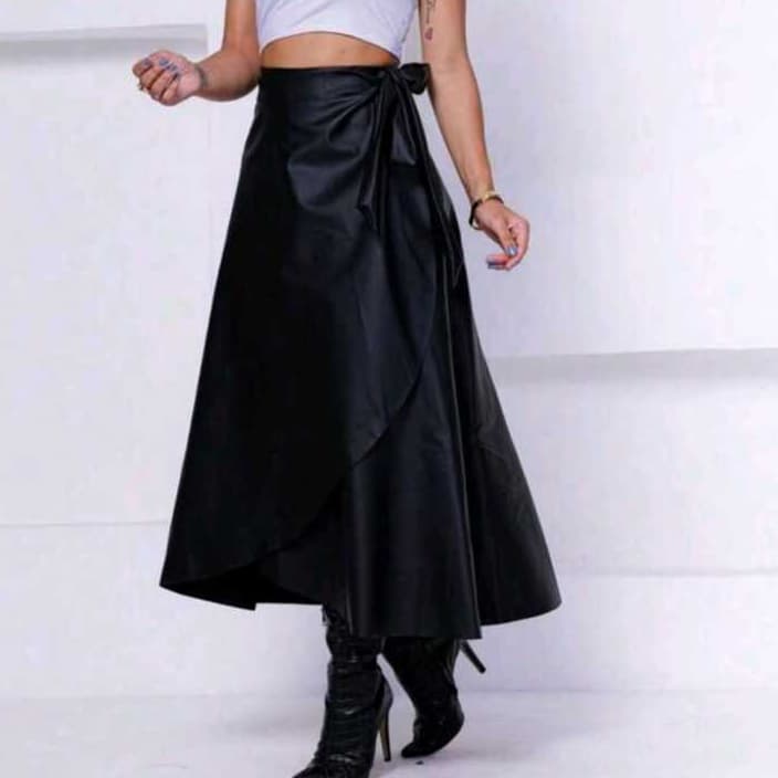Saia Couro fake Envelope SAIA LONGA MODA