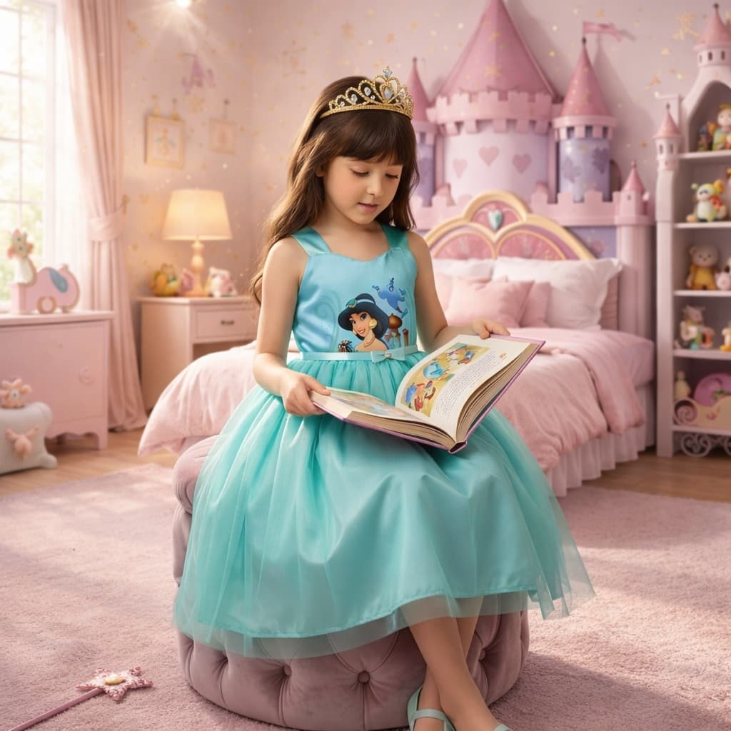 Vestido Infantil Feminino Estampado Princesas Longo com Tecido Leve e Ótimo Caimento