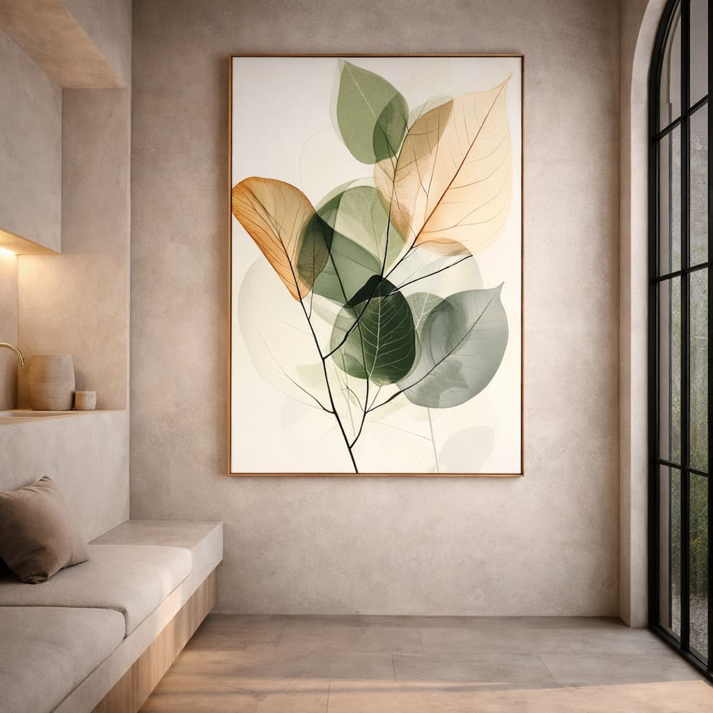 Quadro Decorativo Moderno Minimalista com Arte Botânica Contemporânea Clean Folhagem Luxuosa