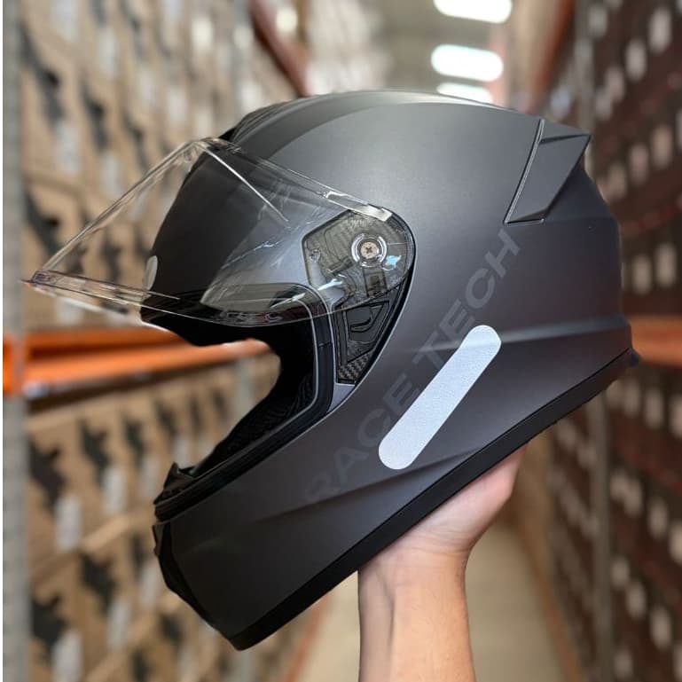 Capacete Race Tech Hit Titanium Cinza Fosco Fechado + narigueira masculino feminino Original Novo