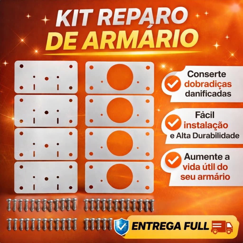 Kit 10 Placas Reparo para Consertar Dobradiça Armário