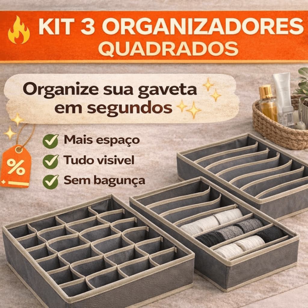 Kit Organizador de Gaveta 3 Peças Divisórias Colmeias para Calcinhas Sutiãs Meias Dobrável e Prático